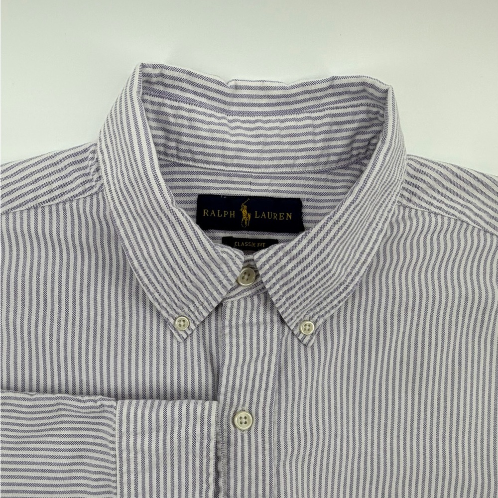 Ralph Lauren Classic Fit Men’s XL Button -Down Shirt Gray and White Stripe